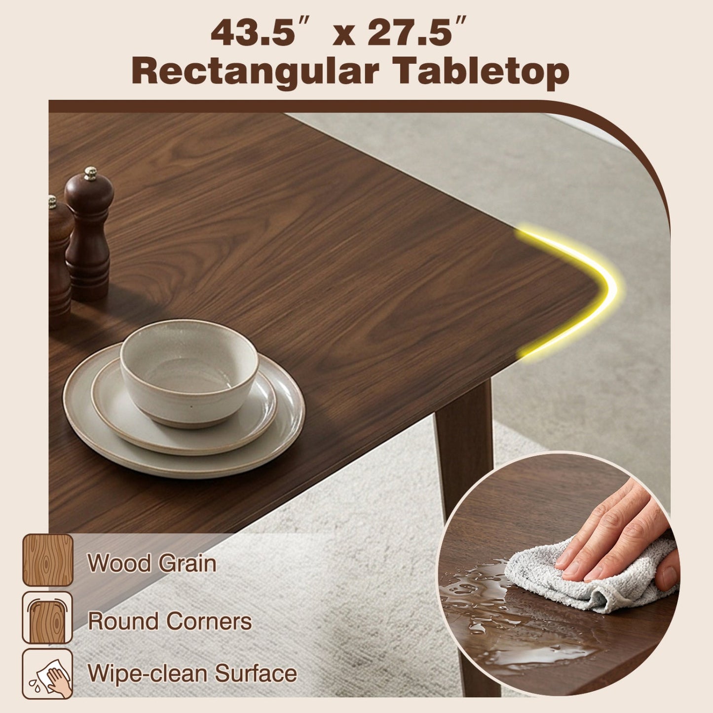 5-Piece solid wood dining table set, rectangular table with wood grain DirectDeals on Tampa Home & Garden Store