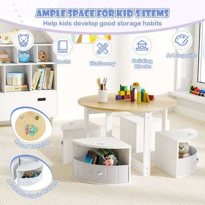 5 Piece Toddler Round Nesting Table with 4 Storage Stools for Activity