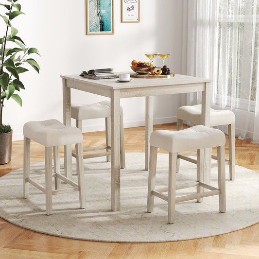 Juego de mesa de bar de 5 piezas con mesa cuadrada y 4 taburetes acolchados - Gris