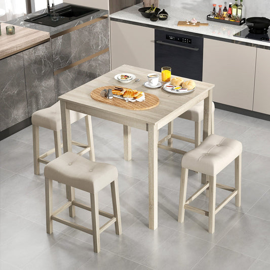 Juego de mesa de bar de 5 piezas con mesa cuadrada y 4 taburetes acolchados - Gris