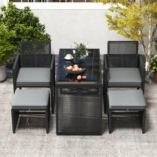 5 Pieces Outdoor Conversation Set with Removable Cushions for Backyard Porch-Gray - Tampa Home & Garden Store