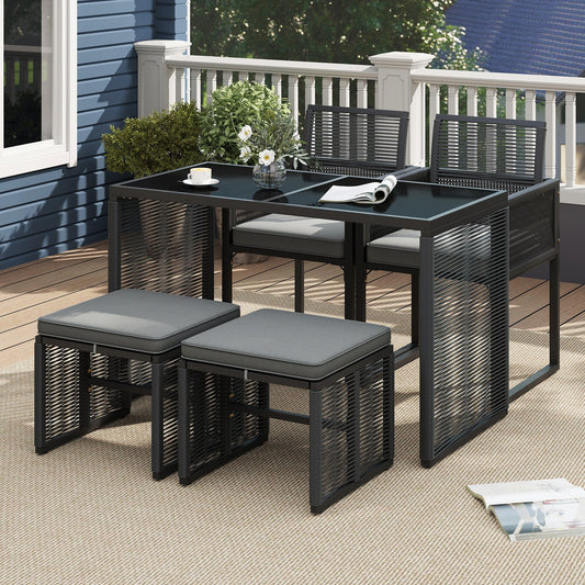5 Pieces Outdoor Conversation Set with Removable Cushions for Backyard Porch-Gray - Tampa Home & Garden Store