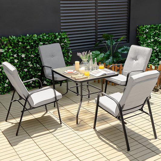 5 Pieces Outdoor Dining Set with 4 Stackable Chair and High-Back Cushions - Tampa Home & Garden Store