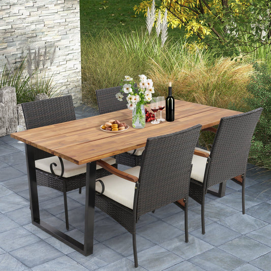 5 Pieces Patio Rattan Dining Set with Umbrella Hole for Poolside Backyard - Tampa Home & Garden Store