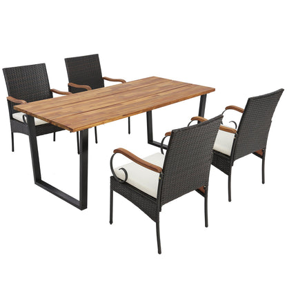 Juego de comedor de ratán para patio de 5 piezas con orificio para sombrilla para jardín junto a la piscina