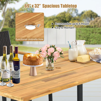 Juego de comedor de ratán para patio de 5 piezas con orificio para sombrilla para jardín junto a la piscina