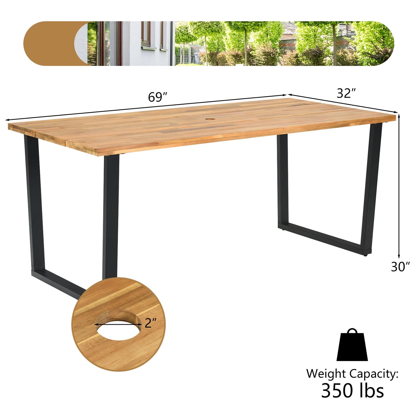Juego de comedor de ratán para patio de 5 piezas con orificio para sombrilla para jardín junto a la piscina