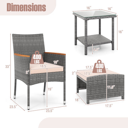Juego de patio de 5 piezas con cojines suaves y otomanas - Beige