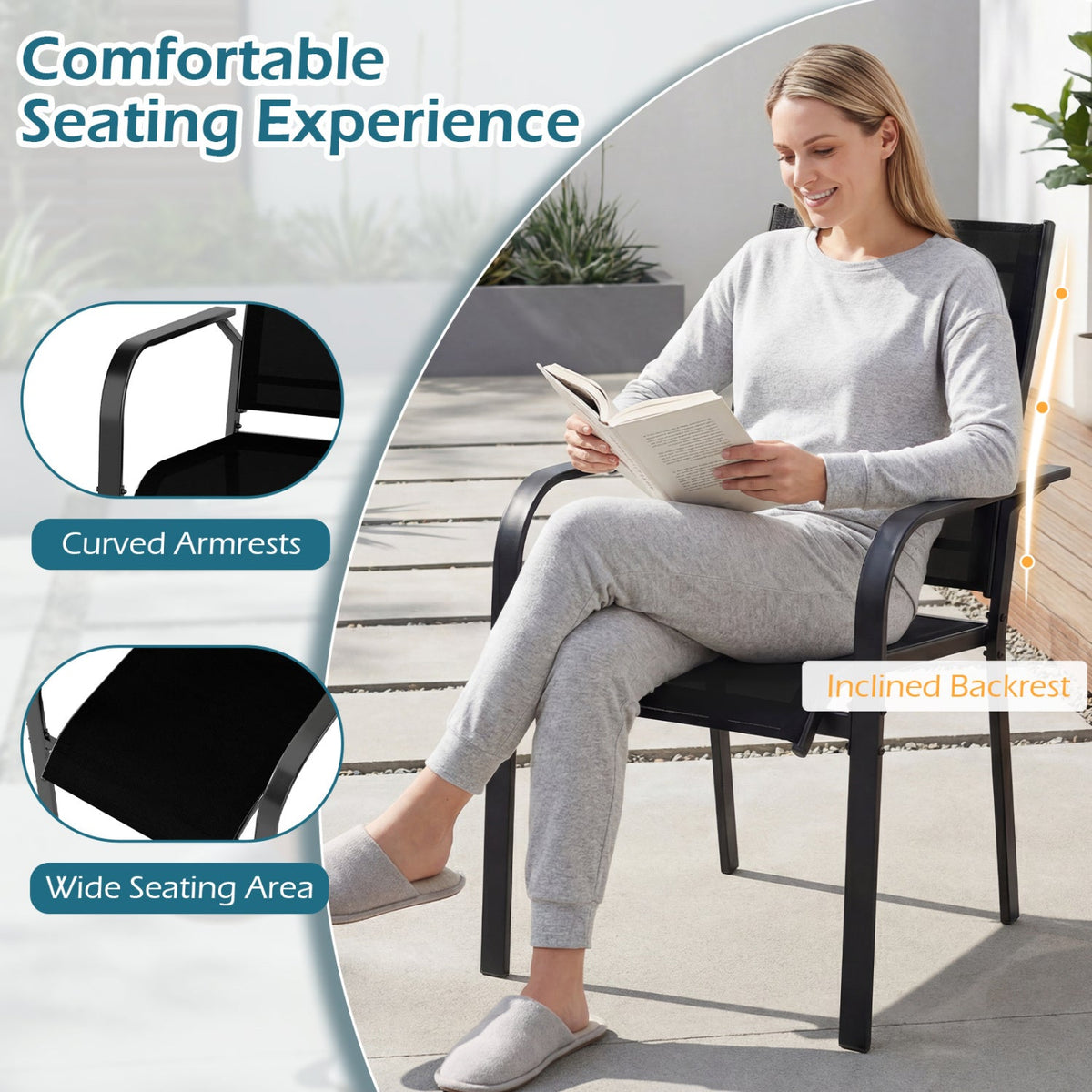5pc DirectDeals patio dining set for 4 with black metal curvedarm chairs and 42.5in round table on Tampa Home & Garden Store