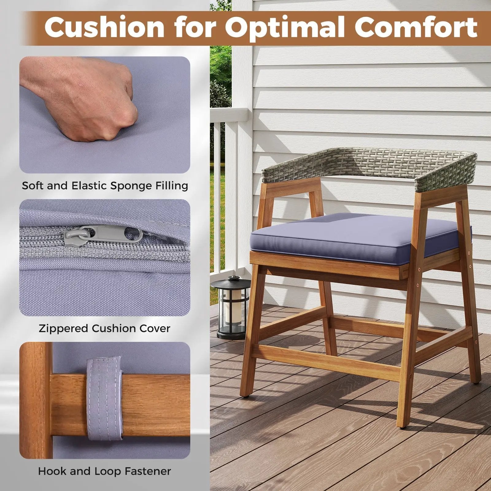 5-Piece Patio Dining Set with Cushions and PE Rattan Backrest, lavender cushions on frame on Tampa Home & Garden Store