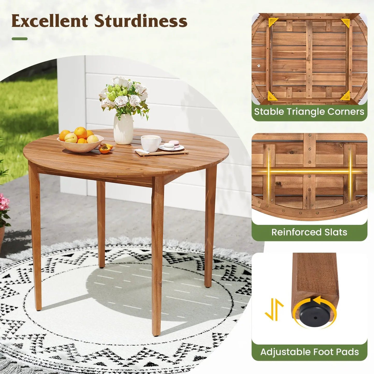 DirectDeals 5-Piece Patio Dining Set with Cushions and PE Rattan Backrest in natural wood on Tampa Home & Garden Store