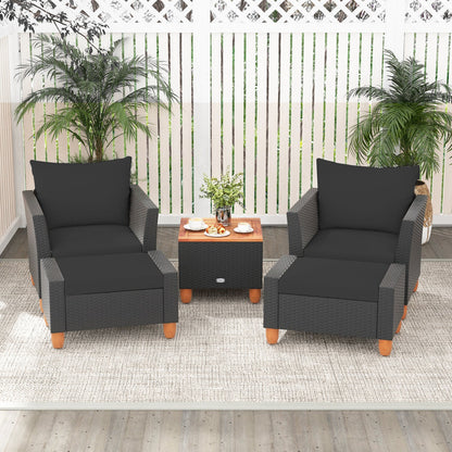 5-Piece Patio Set with Storage Table: two dark gray wicker chairs and a wood-top storage table on Tampa Home & Garden Store