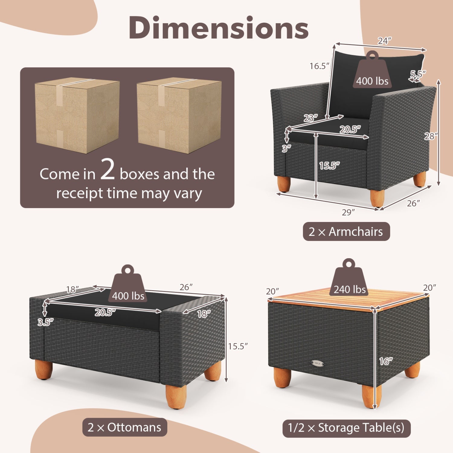 5-Piece Patio Conversation Set with Storage Table by DirectDeals in dark wicker with 2 ottomans on Tampa Home & Garden Store