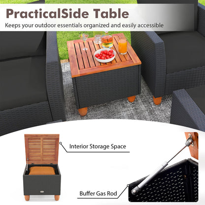 5-Piece Patio Conversation Set with Storage Table by DirectDeals, dark wicker with wooden top on Tampa Home & Garden Store