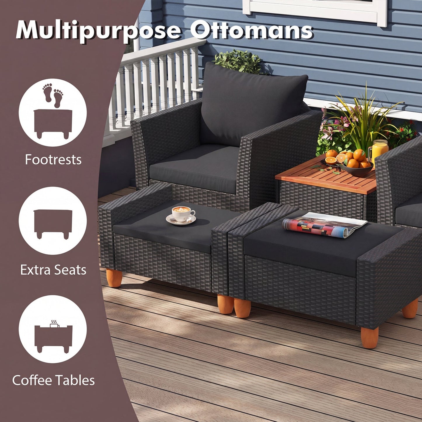 5-Piece Patio Conversation Set with Storage Table DirectDeals in wicker with charcoal cushions on Tampa Home & Garden Store