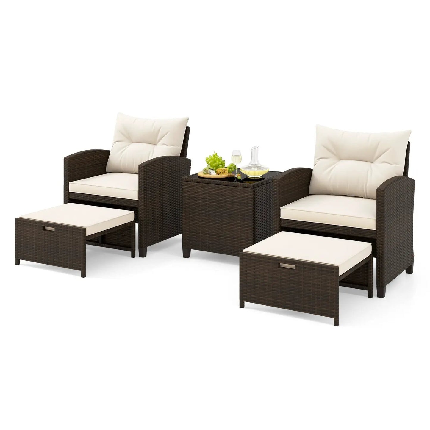 5 Piece Patio Set With 2 Ottomans and Red Table