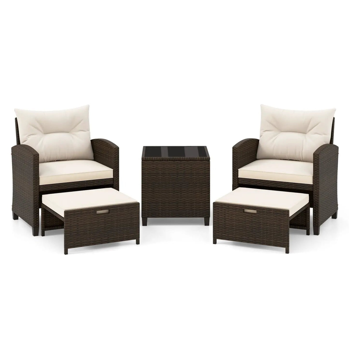 5 Piece Patio Set With 2 Ottomans and Red Table