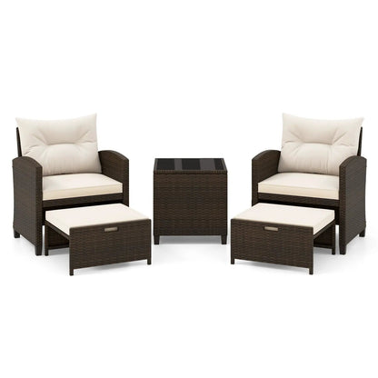 5 Piece Patio Set With 2 Ottomans and Red Table