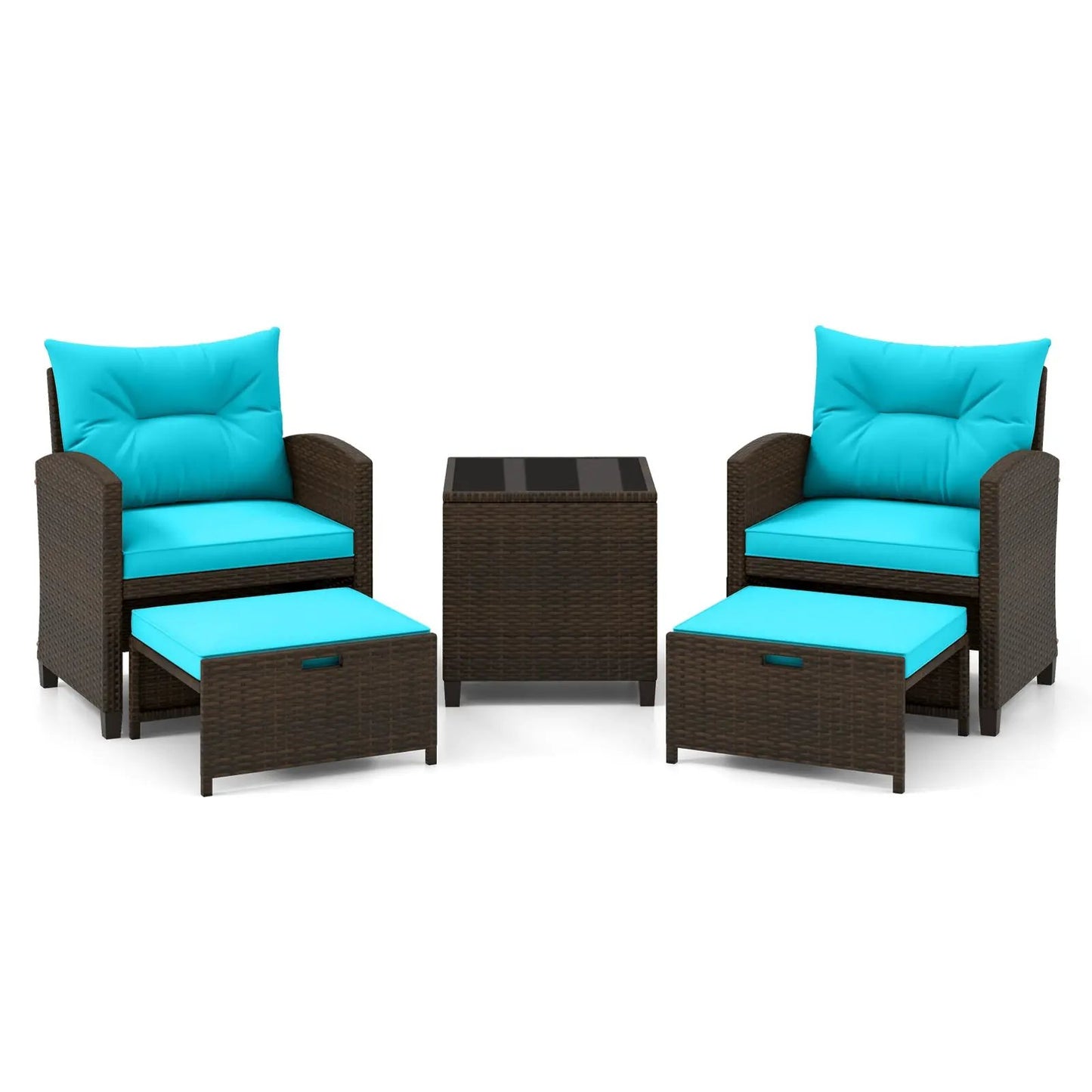 5 Piece Patio Set With 2 Ottomans and Red Table