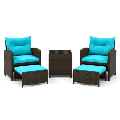 5 Piece Patio Set With 2 Ottomans and Red Table