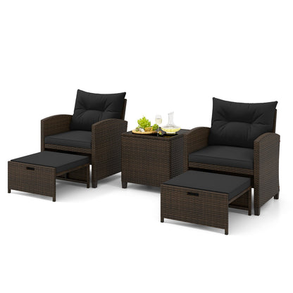 5 Piece Patio Set With 2 Ottomans and Red Table