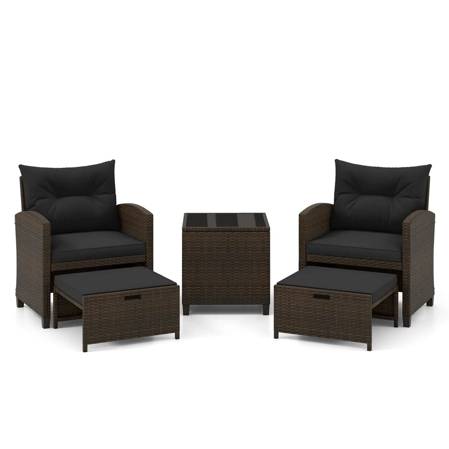 5 Piece Patio Set With 2 Ottomans and Red Table