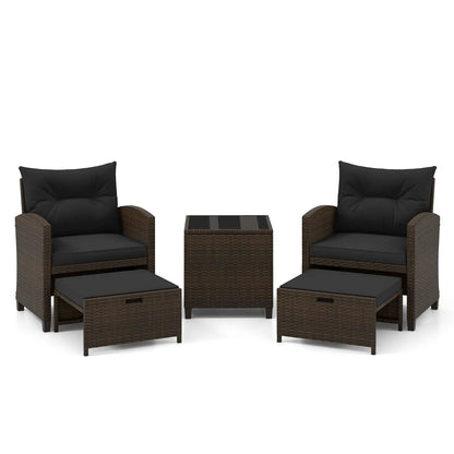 5 Piece Patio Set With 2 Ottomans and Red Table