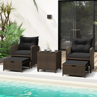 5 Piece Patio Set With 2 Ottomans and Red Table