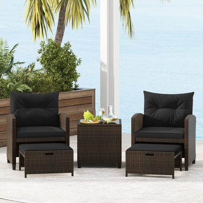 5 Piece Patio Set With 2 Ottomans and Red Table