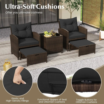 5 Piece Patio Set With 2 Ottomans and Red Table