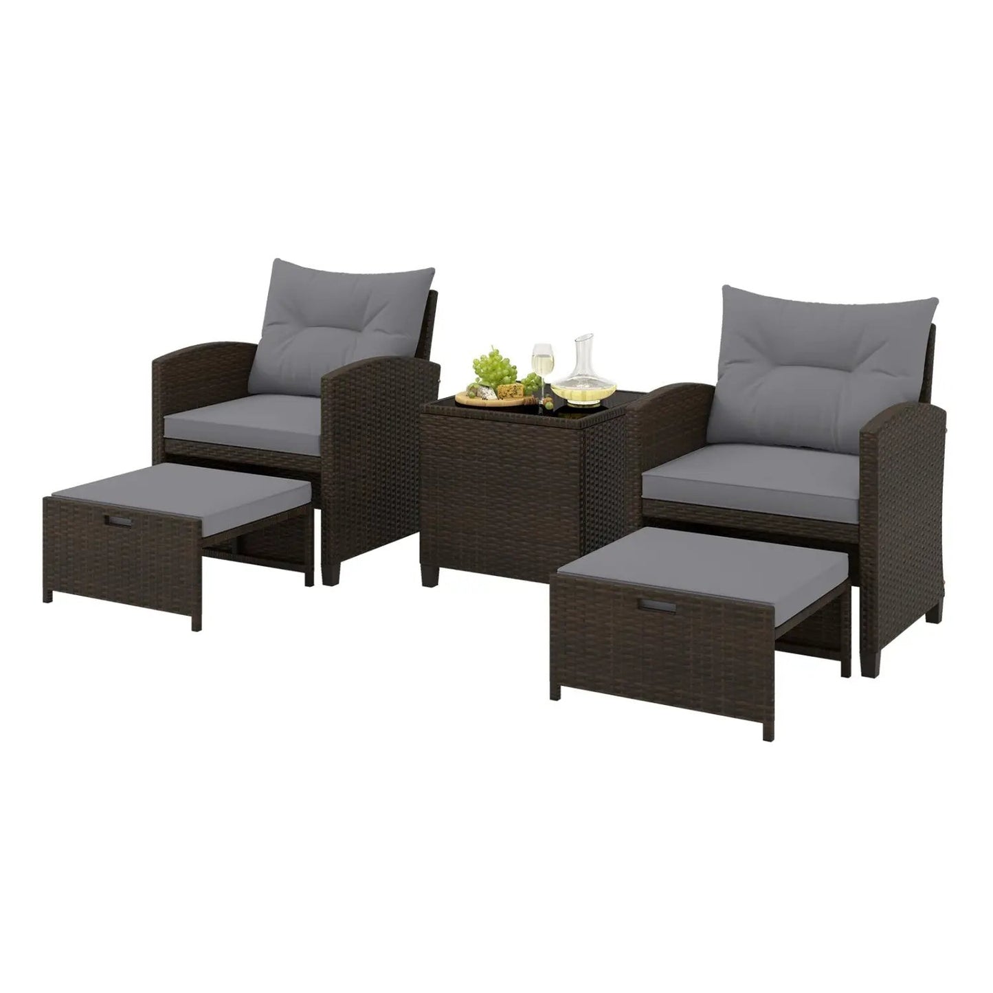 5 Piece Patio Set With 2 Ottomans and Red Table
