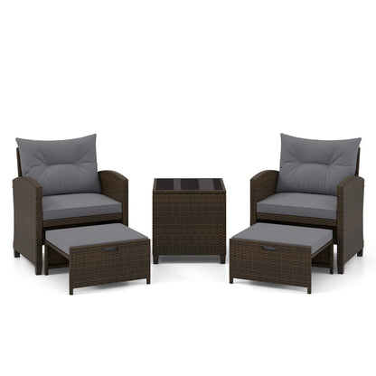 5 Piece Patio Set With 2 Ottomans and Red Table
