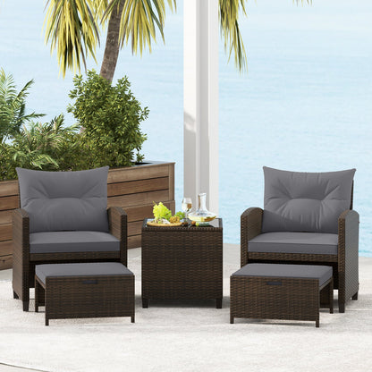 5 Piece Patio Set With 2 Ottomans and Red Table