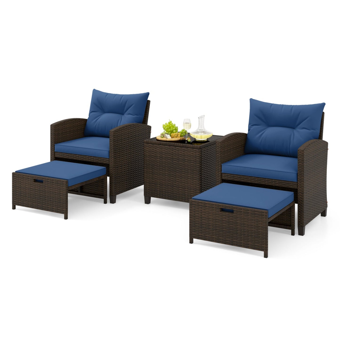 5 Piece Patio Set With 2 Ottomans and Red Table