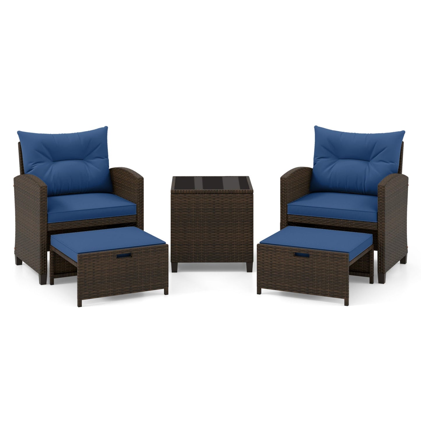 5 Piece Patio Set With 2 Ottomans and Red Table