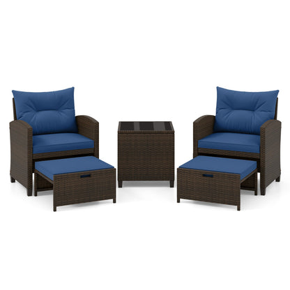 5 Piece Patio Set With 2 Ottomans and Red Table