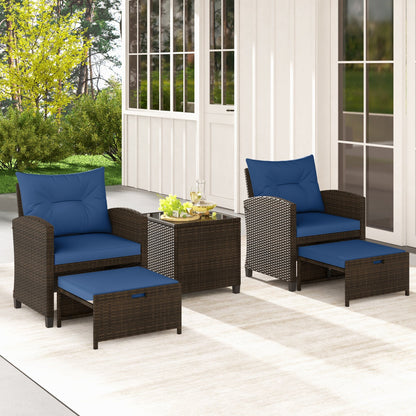 5 Piece Patio Set With 2 Ottomans and Red Table