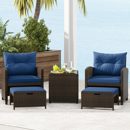5 Piece Patio Set With 2 Ottomans and Red Table