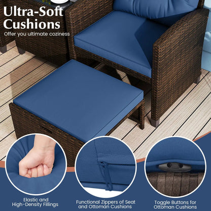 5 Piece Patio Set With 2 Ottomans and Red Table