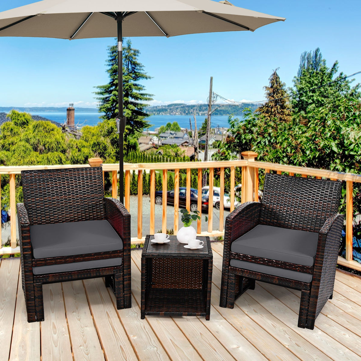 5-piece gray patio rattan furniture set with ottoman and glass coffee table DirectDeals on Tampa Home & Garden Store