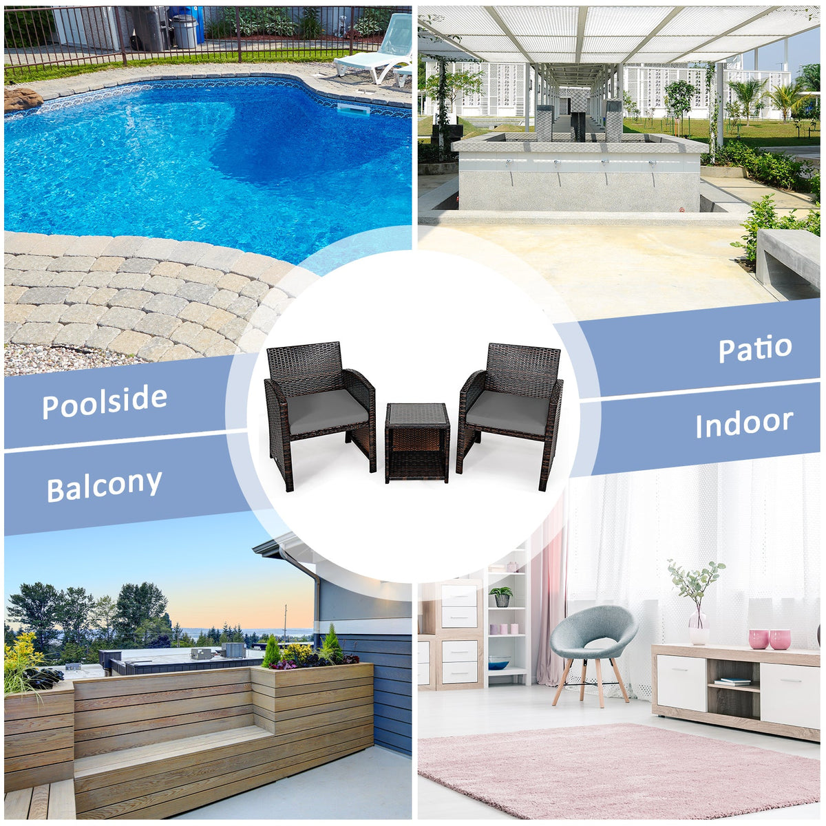 5-piece gray rattan patio furniture set with ottoman and tempered glass coffee table by DirectDeals on Tampa Home & Garden Store
