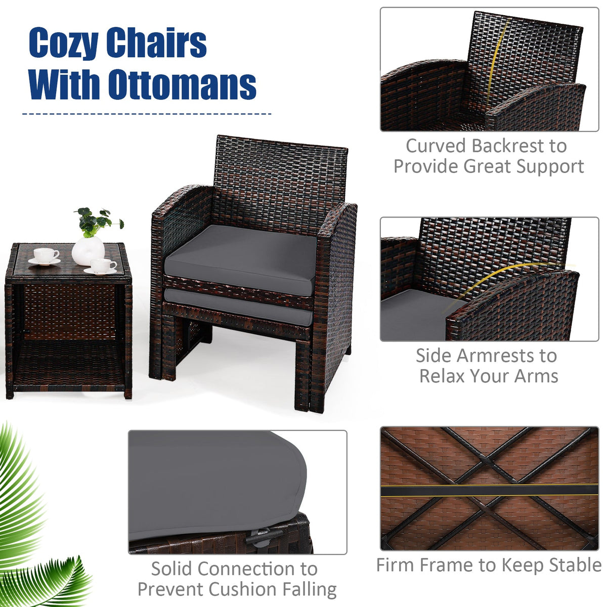 5-piece patio rattan furniture set DirectDeals with ottoman and tempered glass coffee table on Tampa Home & Garden Store