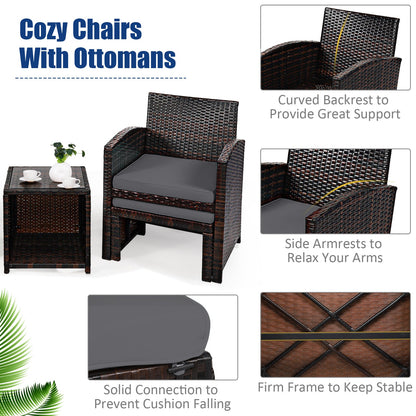 5-piece patio rattan furniture set DirectDeals with ottoman and tempered glass coffee table on Tampa Home & Garden Store
