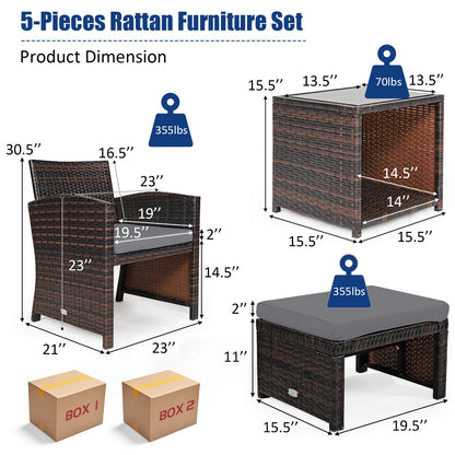 5-Piece gray patio rattan furniture set with ottoman and glass coffee table by DirectDeals on Tampa Home & Garden Store