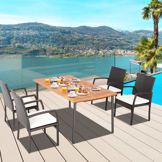 5 Pieces Patio Wicker Cushioned Dining Set with Umbrella Hole - Tampa Home & Garden Store