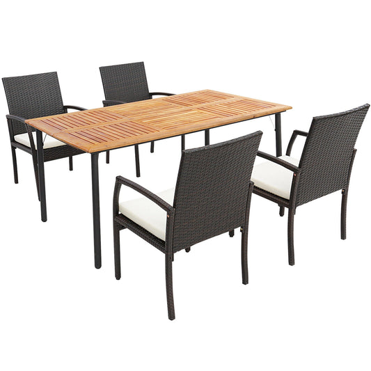 5 Pieces Patio Wicker Cushioned Dining Set with Umbrella Hole - Tampa Home & Garden Store