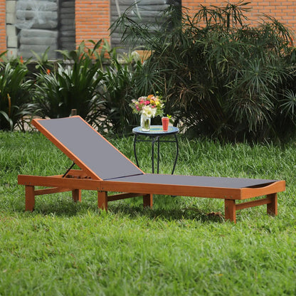 Adjustable Wood Chaise Lounge Chair with 5-Position Backrest