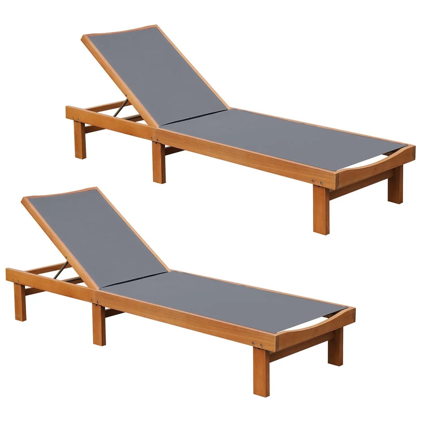 Adjustable Wood Chaise Lounge Chair with 5-Position Backrest