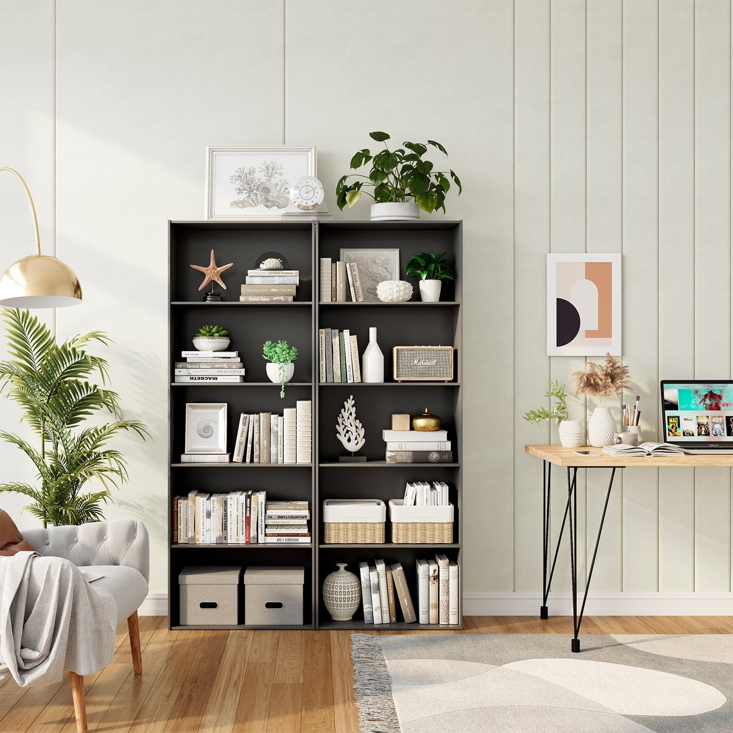 Estantería de almacenamiento de 5 estantes Mueble expositor moderno multifuncional-Negro