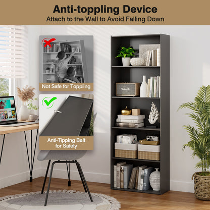 Estantería de almacenamiento de 5 estantes Mueble expositor moderno multifuncional-Negro
